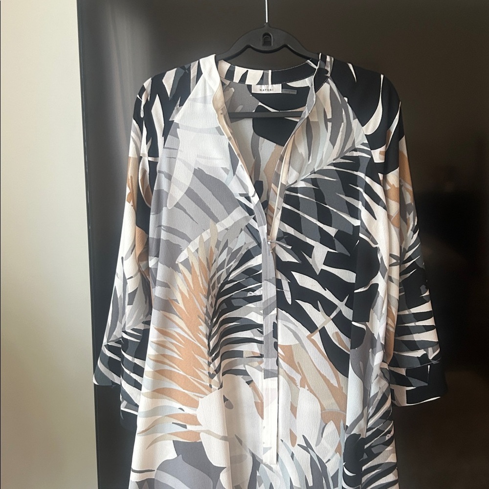 Natori Palm Leaf Caftan Dress Size S Tropical Resort Maxi Coverup Lounge - Picture 4 of 16